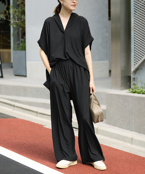 tシャツ 「2枚セット」カットジョーゼットセットアップ レディース
