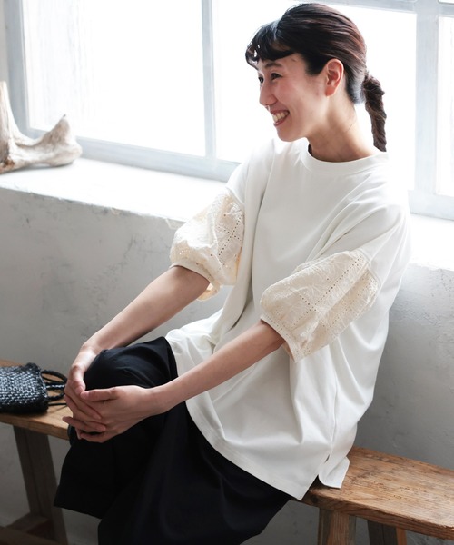 tシャツ タイルレースのプルオーバー レディース