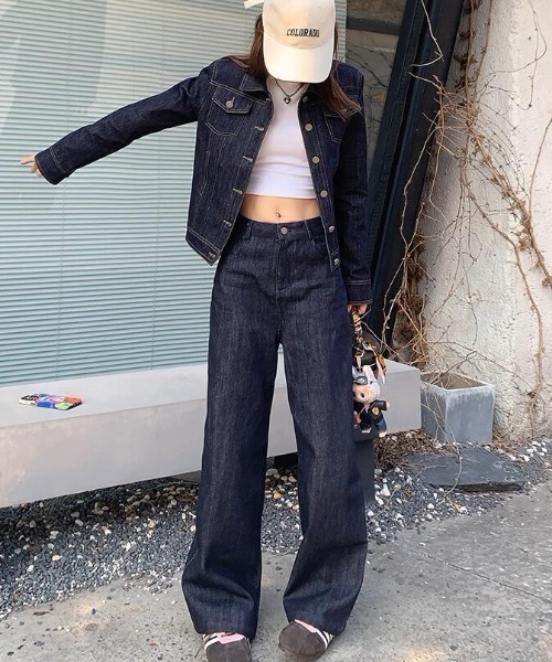 セットアップ ショートデニムジャケット ＋ ハイウエストワイドレッグ