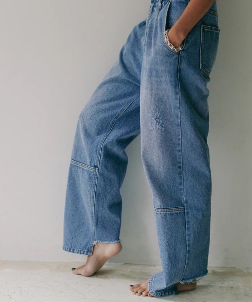 YENN ダメージデニムパンツ　ブルー38 YENN 「YENN」 ダメージ加工デニムパンツ 38 ブルー レディース
