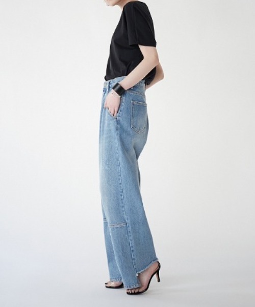 YENN ダメージデニムパンツ　ブルー38 YENN 「YENN」 ダメージ加工デニムパンツ 38 ブルー レディース