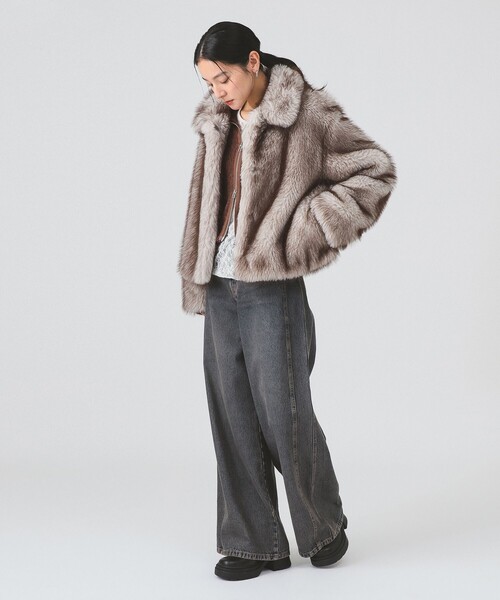 値下げ⭐︎今季Ray BEAMSフェイクファー ショート ブルゾン グレー Ray BEAMS（レイ ビームス） ブルゾン アウター フェイクファー