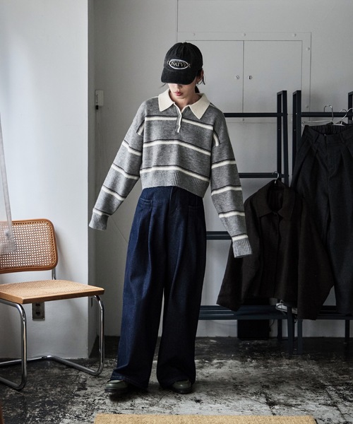 マルチボーダーニットポロ　横浜店　限定色 ネイビー マルチボーダーニットポロ 横浜店 限定色 ネイビー ETRE TOKYO マルチ