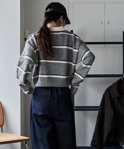ETRETOKYO マルチボーダーニットポロ グレー ETRE TOKYO - マルチボーダーニットポロ (GREY) | ADDICT WEB SHOP