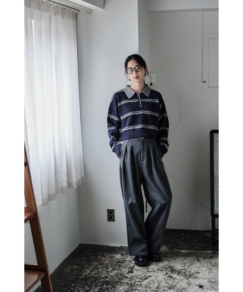 etoll.（エトル） ニット セーター マルチボーダーポロ襟ニット