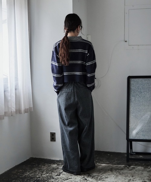 etoll.（エトル） ニット セーター マルチボーダーポロ襟ニット