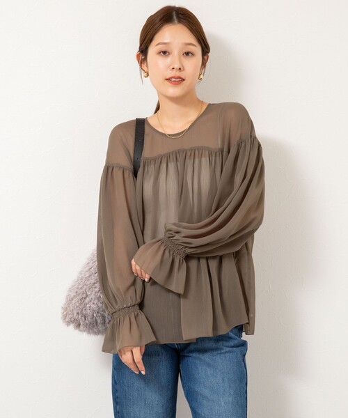 NOLLEY'S（ノーリーズ） ブラウス シャツ ウォッシャブル楊柳ギャザー