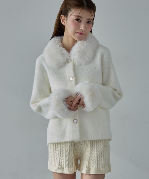 La Mode ファー付きニットコート ファー付カーディガン Nadana ニット セーター ファー付きニットカーデ レディース