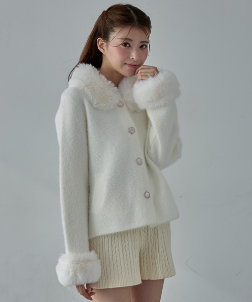 Nadana ニット セーター ファー付きニットカーデ レディース