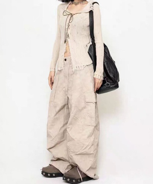 ニット セーター レースアップ グランジニットトップス 長袖 / 韓国 Y2K 肌見せ 春ニット Vネック レディース | lulufa | 11