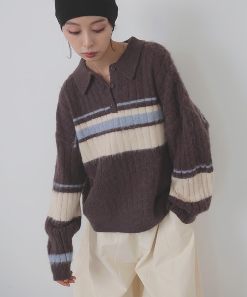 LIAN（リアン） ニット セーター マルチボーダーポロニット レディース