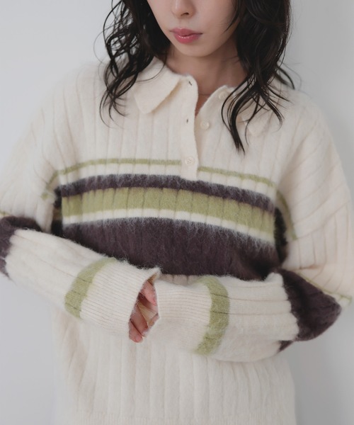 LIAN（リアン） ニット セーター マルチボーダーポロニット レディース