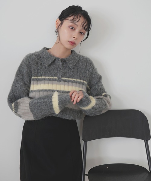 LIAN（リアン） ニット セーター マルチボーダーポロニット レディース