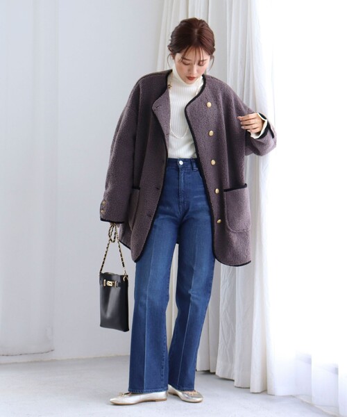 「NOLLEY'S」 ノーカラージャケット 36 チャコールグレー レディース_画像2