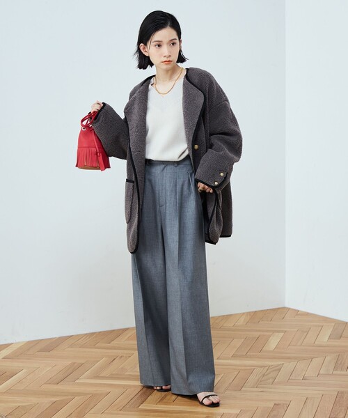 「NOLLEY'S」 ノーカラージャケット 36 チャコールグレー レディース_画像6