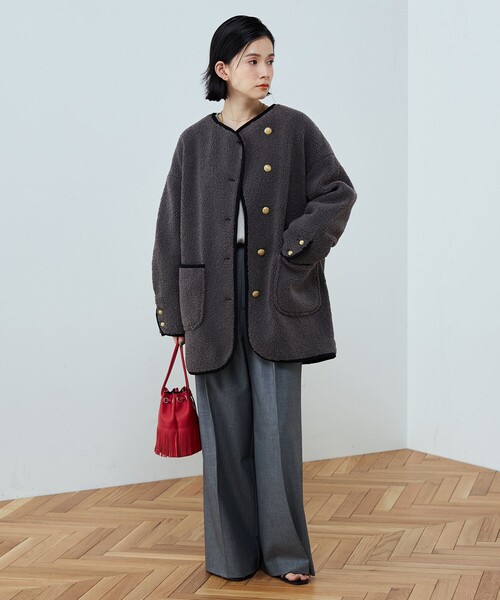 「NOLLEY'S」 ノーカラージャケット 36 チャコールグレー レディース_画像9