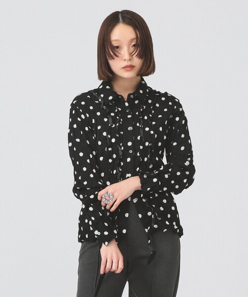 クリンクルクリンクルクリンクル 博多限定 ブラウス ドット フリル シャツ Ray BEAMS（レイ ビームス） ブラウス シャツ ドット クリンクル