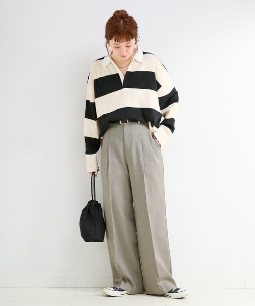 定価2.3万 ビアズリー オックストラックパンツ ウエストゴム 近年 手洗い可 B.C STOCK（ベーセーストック） スラックス パンツ 手洗い可 / リネン