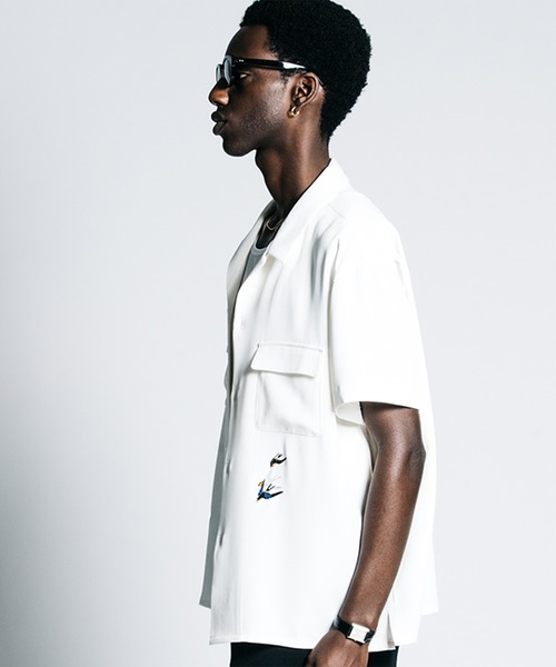 幻品 THE CRIMIE 刺繍入り開襟ホワイトシャツ CRIMIE（クライミー） シャツ TAILORED SWALLOW EMBROIDERY S/S SHIRT