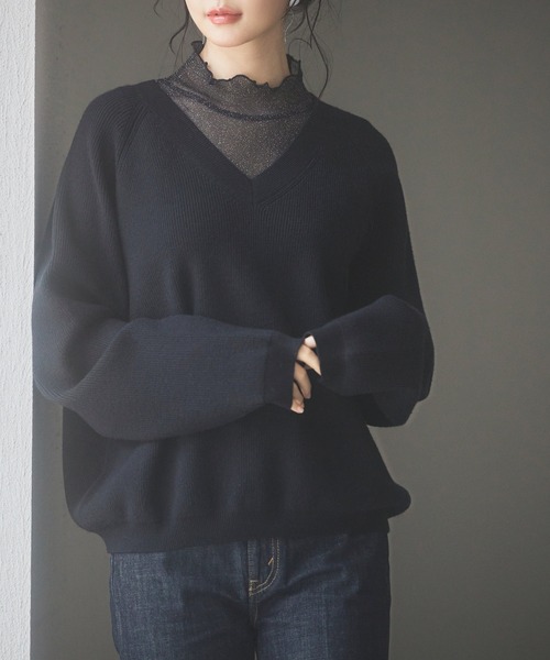 「SAISON DE PAPILLON」 長袖ニット M ベージュ レディース_画像4