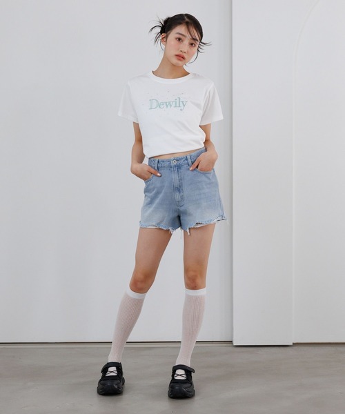 【未使用】Black & White ショートパンツ LL ライトブルー repipi armario（レピピアルマリオ） パンツ ダメージデニムショート