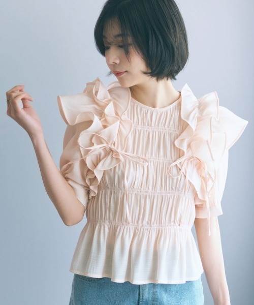 marun（マルン） tシャツ 「大きいサイズ」ギャザーフリルトップス