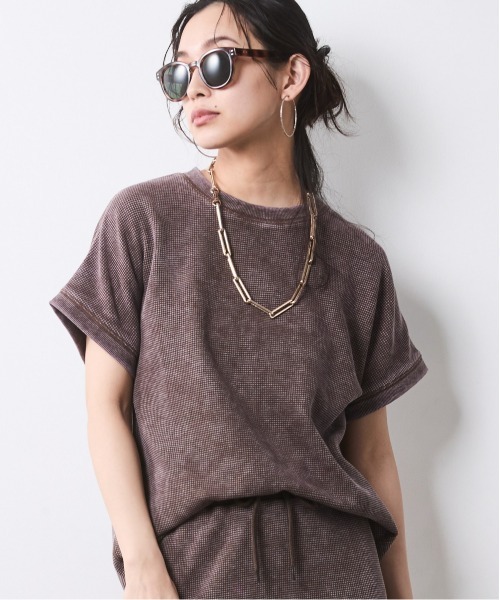 tシャツ 「セットアップ対応」ヴィンテージ加工サーマルフレンチスリーブカットソー「大きいサイズ有」シックスタイル レディースの画像