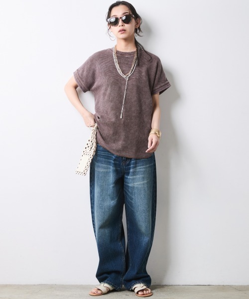 tシャツ 「セットアップ対応」ヴィンテージ加工サーマルフレンチスリーブカットソー「大きいサイズ有」シックスタイル レディースの画像