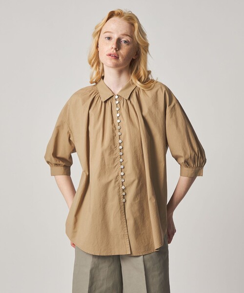 ブラウス シャツ 「Steven Alan」コットン ポプリン ギャザー ブラウス 