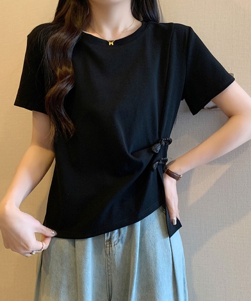 2ly2 tシャツ 半袖 サイドリボンカットソー / アシンメトリーデザイン
