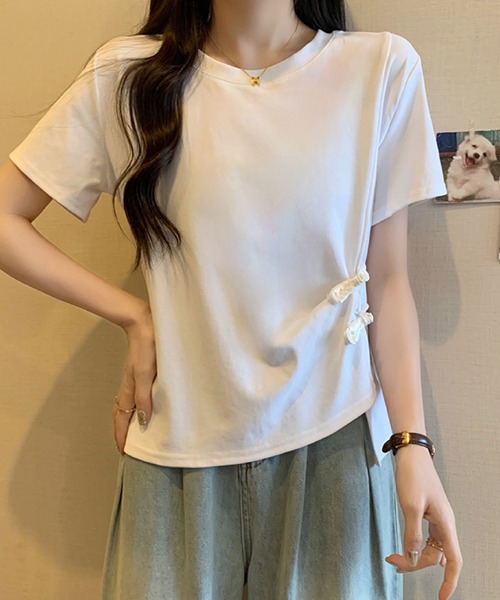 2ly2 tシャツ 半袖 サイドリボンカットソー / アシンメトリーデザイン