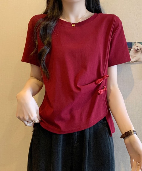 2ly2 tシャツ 半袖 サイドリボンカットソー / アシンメトリーデザイン