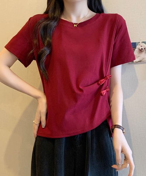 2ly2 tシャツ 半袖 サイドリボンカットソー / アシンメトリーデザイン
