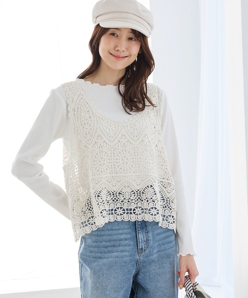 「Honeys」 「GLACIER」ニットベスト L アイボリー レディース_画像6