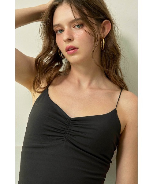 アリシアスタン　パッドinスパゲッティキャミ ALEXIA STAM（アリシアスタン） キャミソール Ruched Spaghetti Strap