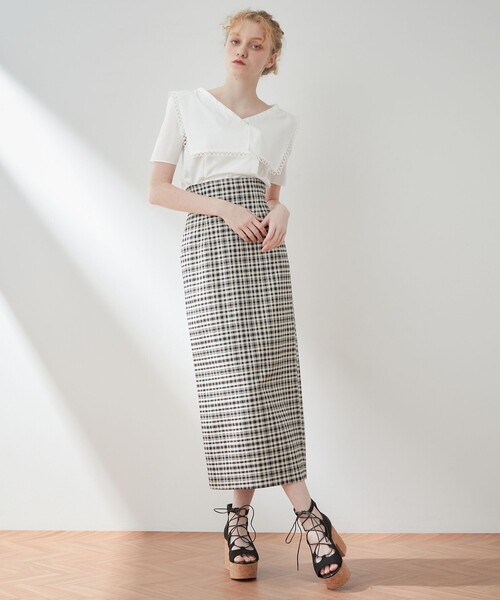 DEICY スカート ハイウエストチェックロングスカート : ZOZOTOWN