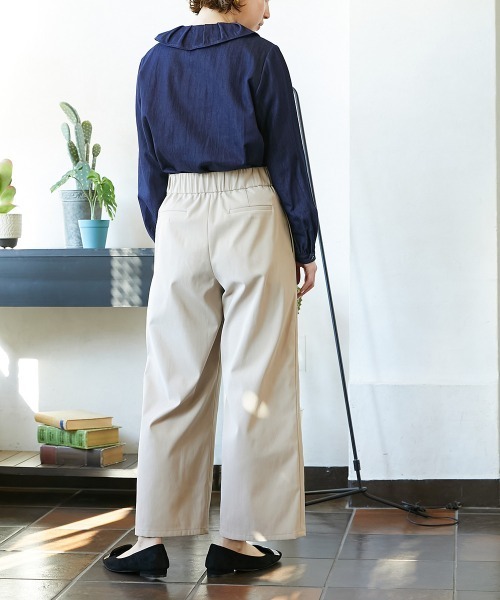 ワイドパンツ スラックス パンツ チェーン使い金ボタンマリンパンツ