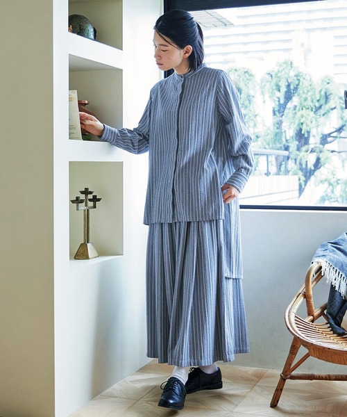サニークラウズのスカート♪売り切れました！ サニークラウズ 麻だけのストライプスカート〈レディース
