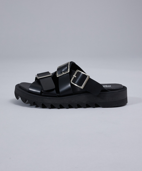 格安出品！名作alfredoBANNISTER ブラック サンダル 送料無料！ alfredoBANNISTER サンダル 「WRAP SHOES」トリプル バックル