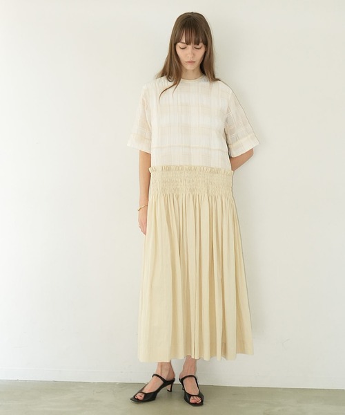 CLANE（クラネ） ワンピース SHEER CHECK GATHER SWITCHING ONEPIECE
