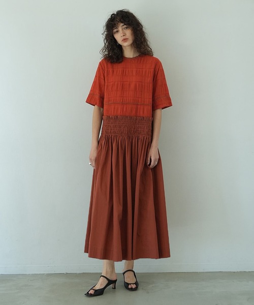 CLANE（クラネ） ワンピース SHEER CHECK GATHER SWITCHING ONEPIECE