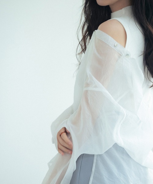 SAISON DE PAPILLON シアーシャツ ノースリーブニットセット SAISON DE PAPILLON ブラウス シャツ シアーシャツ×ノースリーブ