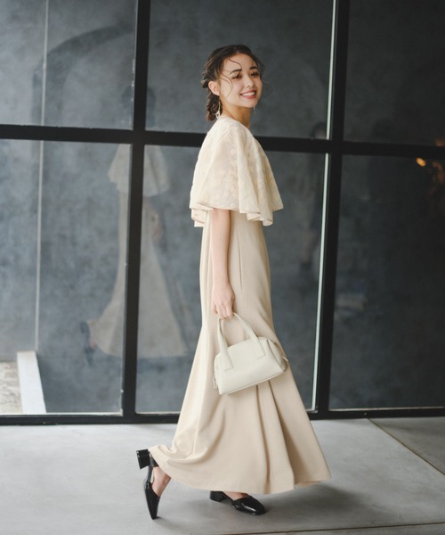 ドレス 「オケージョンドレス/結婚式」Cape layerd bare dress  