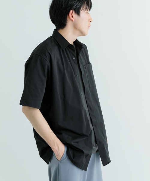 ブラック 半袖シャツ ドローストリング付き ITEMS URBANRESEARCH シャツ 「セットアップ対応」吸水速乾