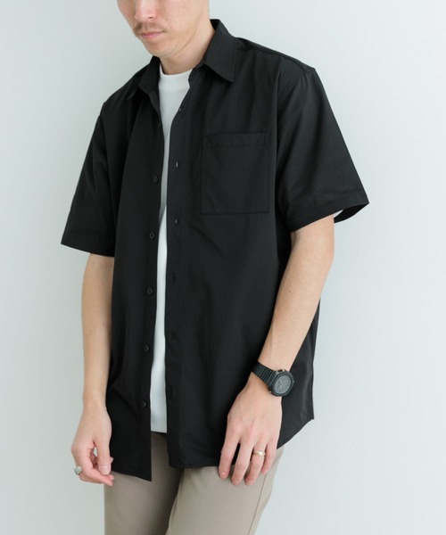 ブラック 半袖シャツ ドローストリング付き ITEMS URBANRESEARCH シャツ 「セットアップ対応」吸水速乾