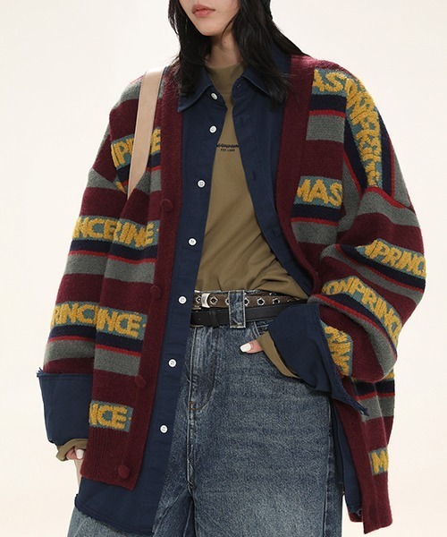 MASONPRINCE」 ニットカーディガン L レッド系その他 メンズ  