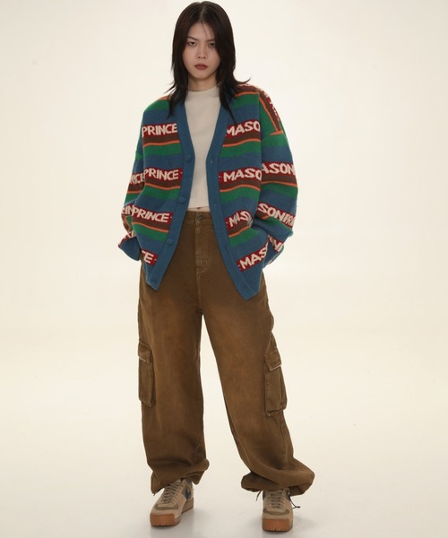 MASONPRINCE」 ニットカーディガン L レッド系その他 メンズ  