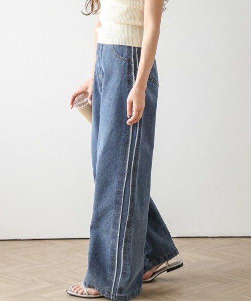 リトコフスカハイウエストフリンジデニムパンツ La-gemme ジーンズ デニム デニムパンツ サイドフリンジデニム