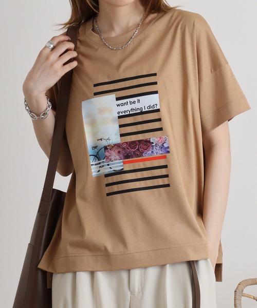tシャツ BRODIAEA コラージュ風プリントＴシャツ レディース