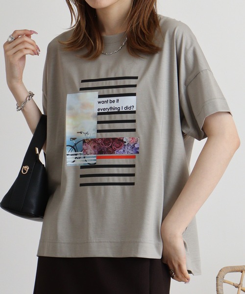 tシャツ BRODIAEA コラージュ風プリントＴシャツ レディース tシャツ BRODIAEA コラージュ風プリントTシャツ レディース